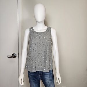 Walter Baker Olivia Chiffon Beaded Metallic Grey Open Back Tank Top Sz M